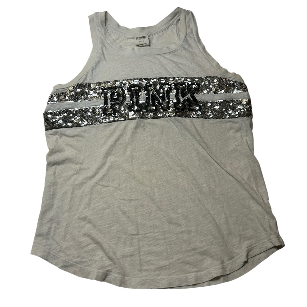 Vintage Mcbling Victoria Secret PINK Silver Sequin Y2K Cozy Diva Muscle Tank M